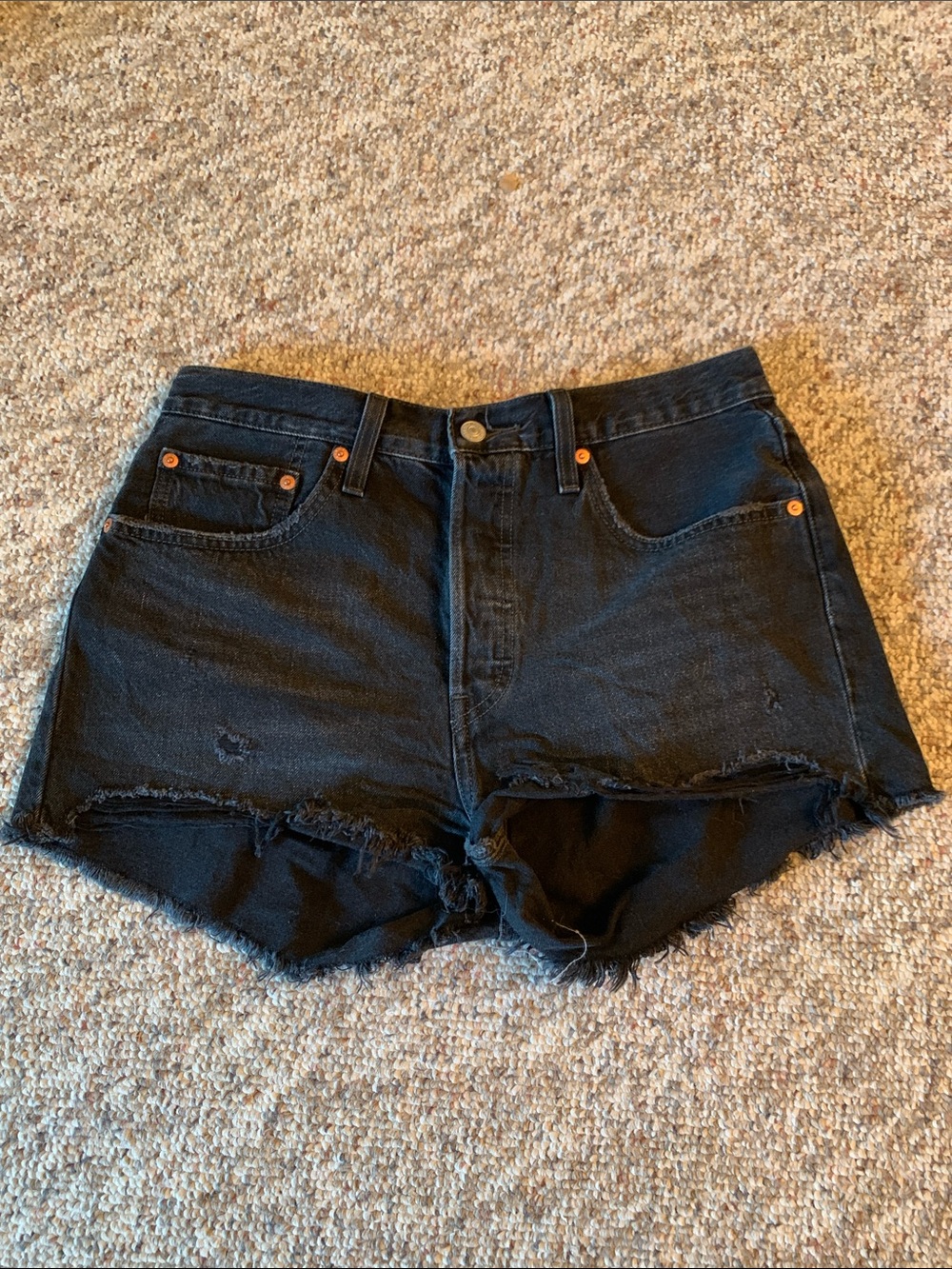Levi's Black Distressed High-Rise Denim Cutoff Shorts